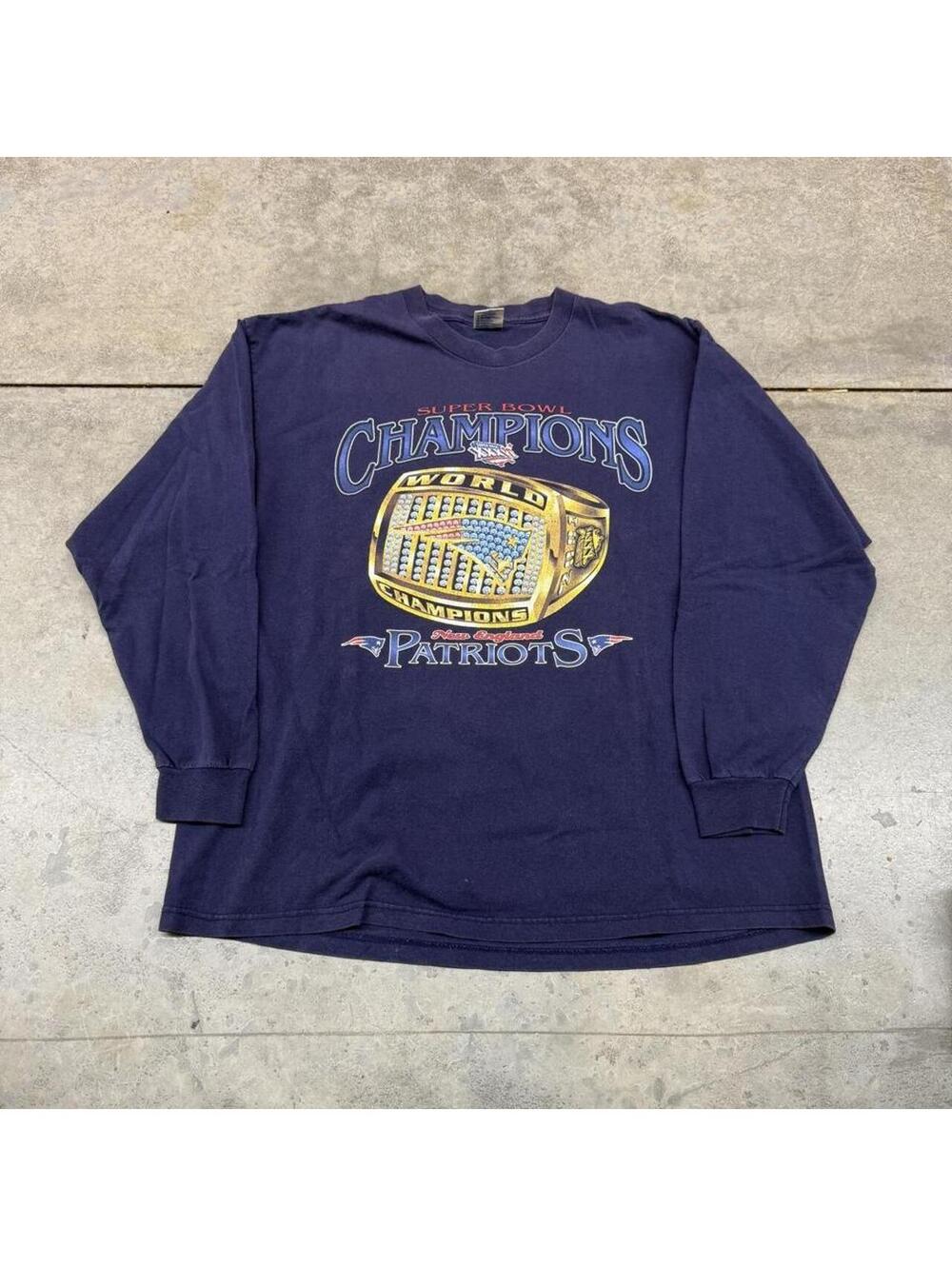 vintage new england patriots super bowl champions navy ring shirt size xl